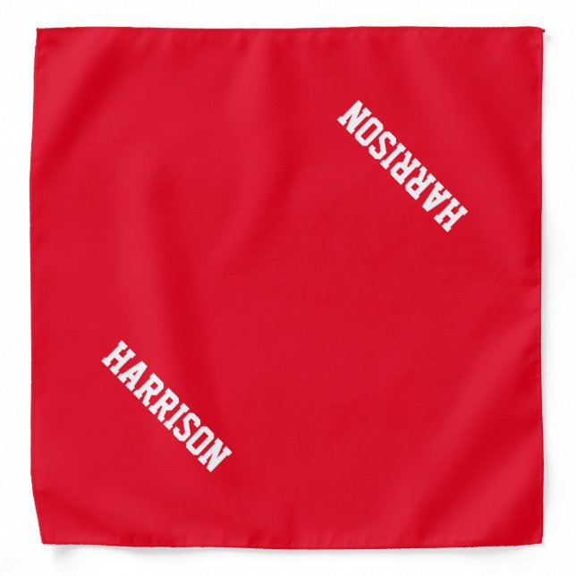 Custom name text monogram red white dog bandana (Front)