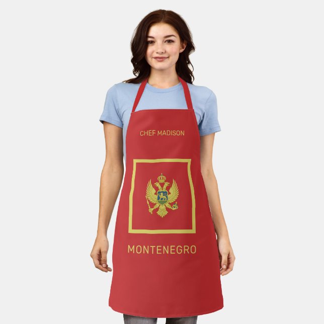 Custom Name & Text Montenegro Flag Apron (Worn)