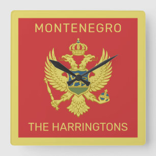 Custom Name & Text Montenegro Flag Square Wall Clock