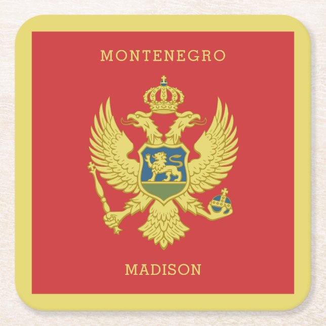Custom Name & Text Montenegro Square Paper Coaster (Front)
