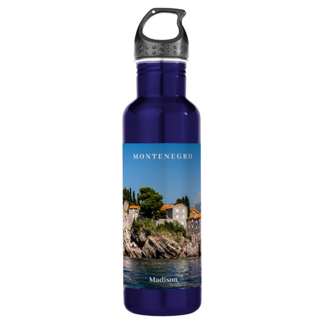 Custom Name & Text Montenegro Stainless Steel Water Bottle (Front)