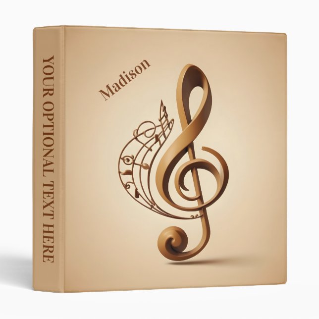 Custom Name & Text Musical Clef Note 3 Ring Binder (Front/Spine)