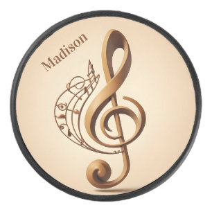 Custom Name & Text Musical Clef Note Hockey Puck