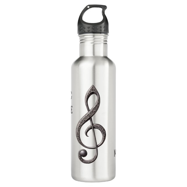 Custom Name & Text Musical Clef Note Stainless Steel Water Bottle (Front)