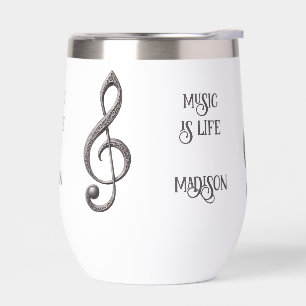 Custom Name / Text Musical Clef Note Thermal Wine Tumbler