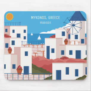 Custom Name & Text Mykonos Greece Mouse Pad