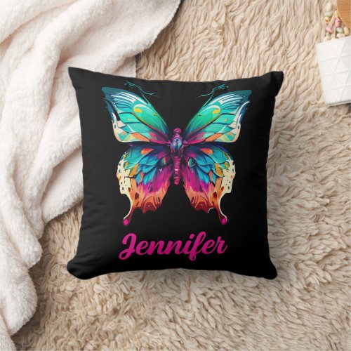 Custom Name Text Mystical Butterfly Watercolor Throw Pillow