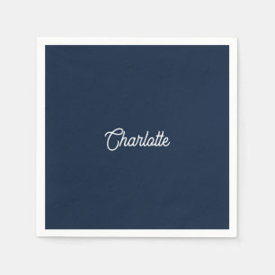 Custom name text navy blue white minimalist napkins