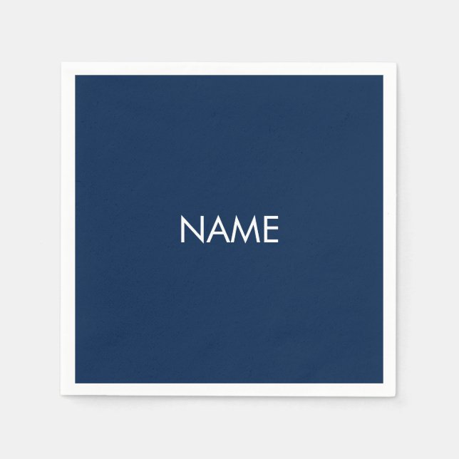 Custom name text navy blue white minimalist napkins (Front)