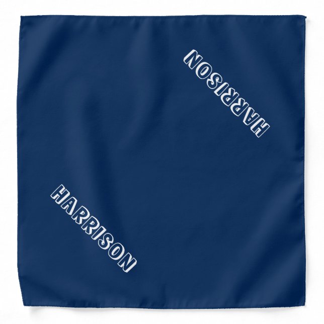 Custom name text navy blue white modern dog bandana (Front)