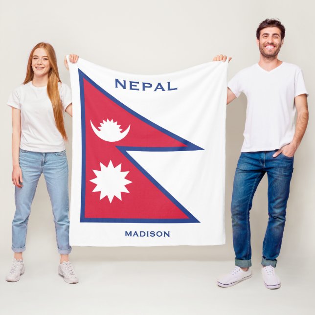 Custom Name & Text Nepal Flag Fleece Blanket (In Situ)