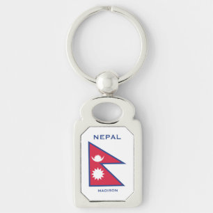Custom Name & Text Nepal Flag Keychain