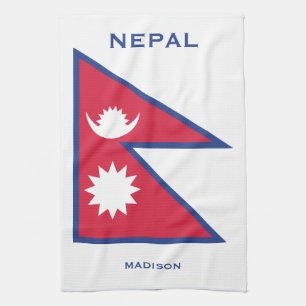 Custom Name & Text Nepal Flag Kitchen Towel