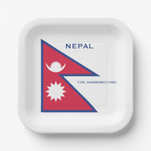 Custom Name & Text Nepal Flag Paper Plates