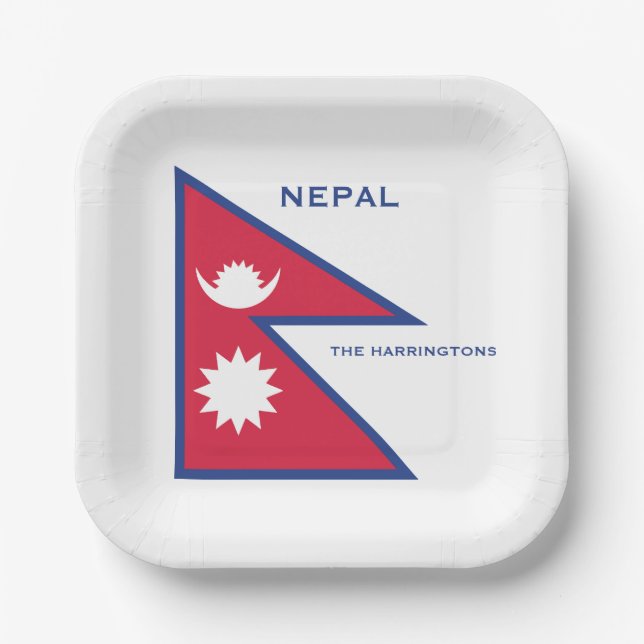 Custom Name & Text Nepal Flag Paper Plates (Front)