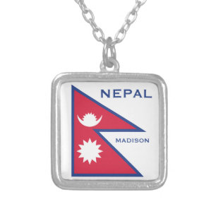 Custom Name & Text Nepal Flag Silver Plated Necklace