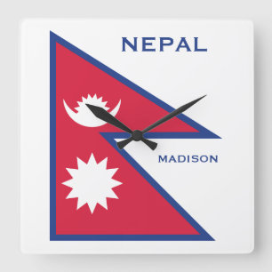 Custom Name & Text Nepal Flag Square Wall Clock