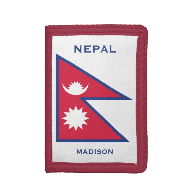 Custom Name & Text Nepal Flag Tri-fold Wallet (Front Vertical)