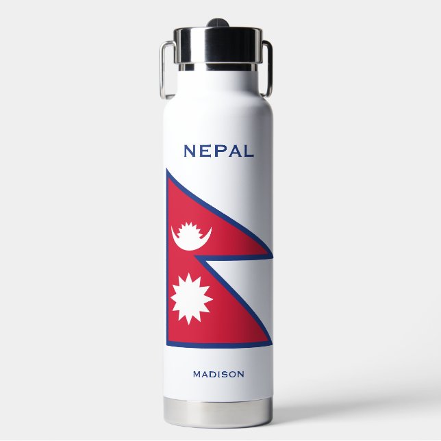 Custom Name & Text Nepal Flag Water Bottle (Front)