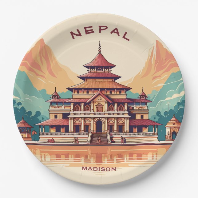 Custom Name & Text Nepal Paper Plates (Front)