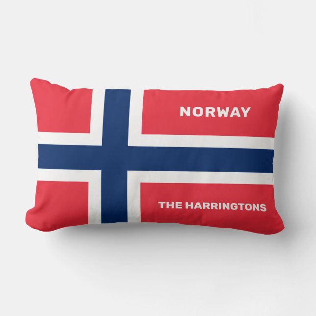 Custom Name & Text Norwegian Flag Lumbar Pillow (Front)
