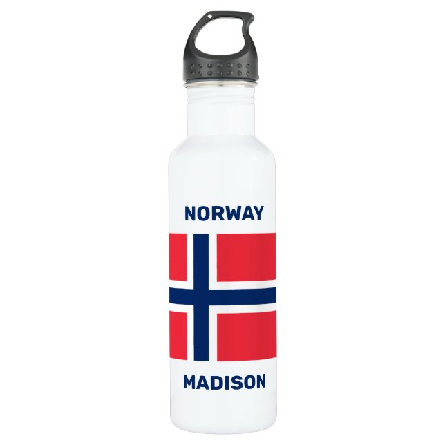 Custom Name & Text Norwegian Flag Stainless Steel Water Bottle (Front)