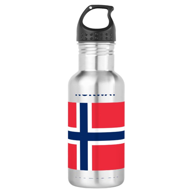 Custom Name & Text Norwegian Flag Stainless Steel Water Bottle (Front)