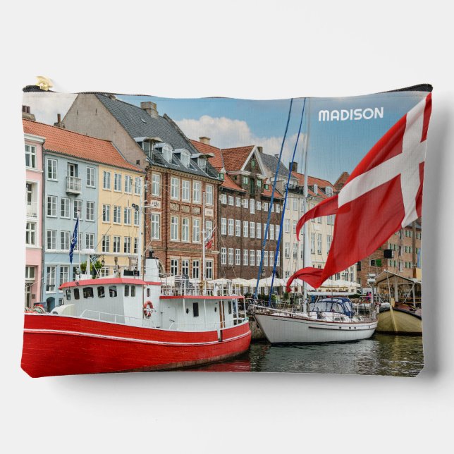 Custom Name & Text Nyhavn Copenhagen Denmark Accessory Pouch (Front)