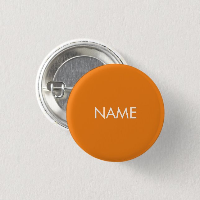 Custom name text orange white minimalist button (Front & Back)