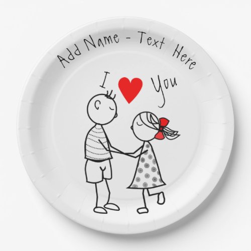 Custom Name Text Paper Plates Couple Love