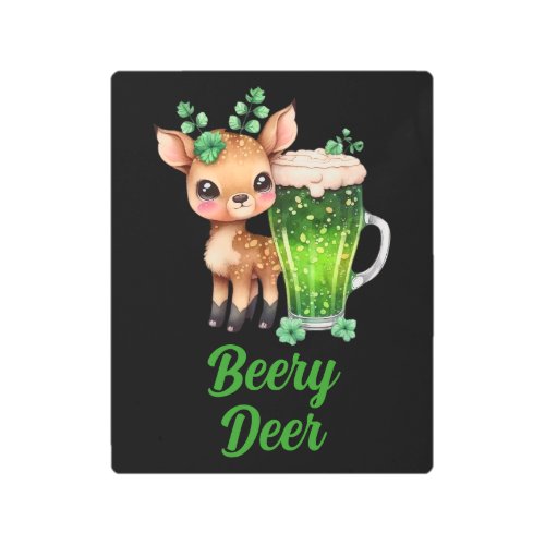 Custom Name Text Patricks Day Deer with Beer Metal Print