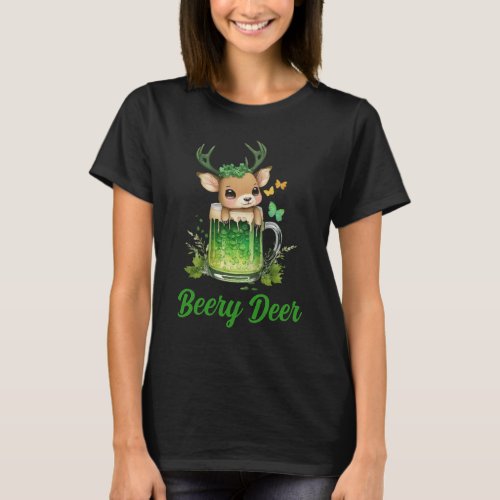 Custom Name Text Patricks Day Deer with Beer T_Shirt
