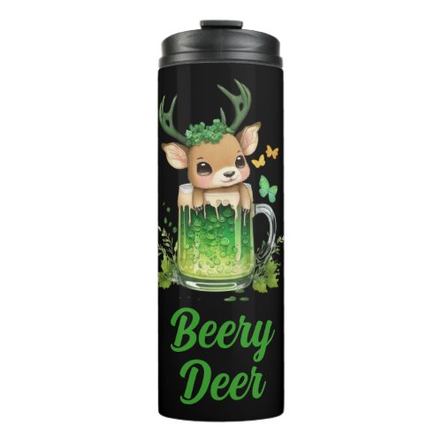 Custom Name Text Patricks Day Deer with Beer Thermal Tumbler