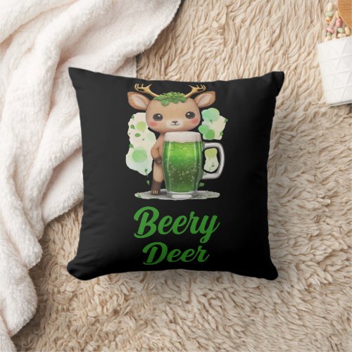 Custom Name Text Patricks Day Deer with Beer Throw Pillow