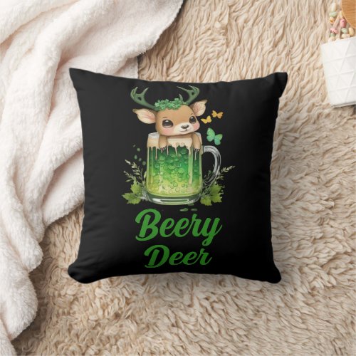 Custom Name Text Patricks Day Deer with Beer Throw Pillow