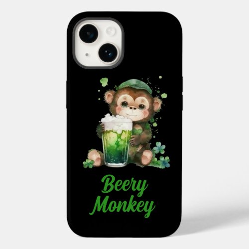 Custom Name Text Patricks Day Monkey with Beer Case_Mate iPhone 14 Case