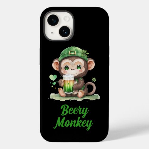 Custom Name Text Patricks Day Monkey with Beer Case_Mate iPhone 14 Case