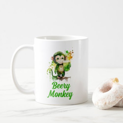 Custom Name Text Patricks Day Monkey with Beer Coffee Mug