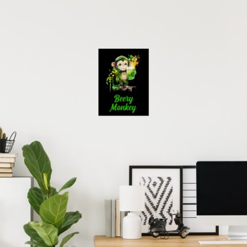 Custom Name Text Patricks Day Monkey with Beer Poster