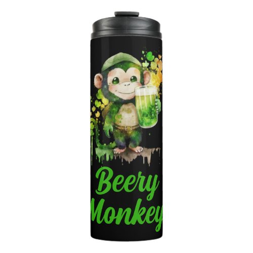 Custom Name Text Patricks Day Monkey with Beer Thermal Tumbler