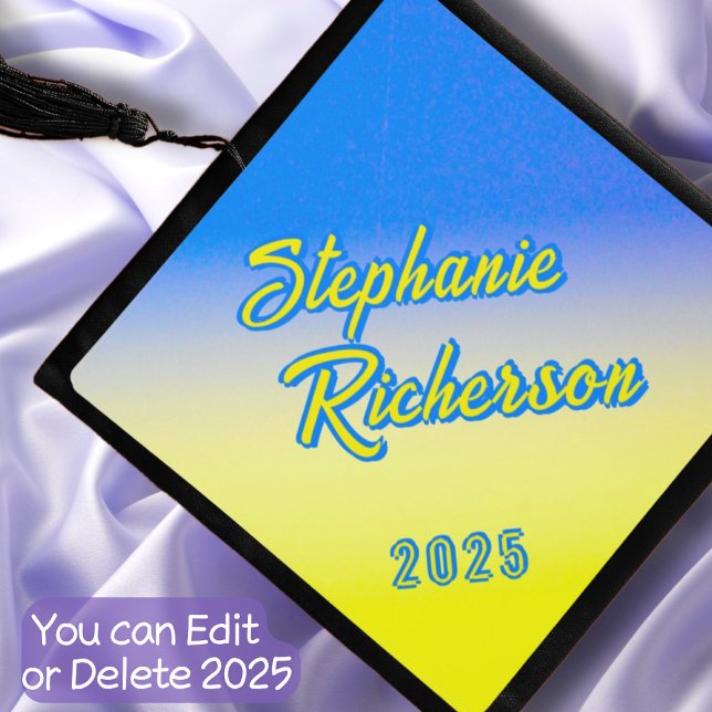 Custom Name Text Peace No War Ukraine Blue Yellow Graduation Cap Topper (Creator Uploaded)