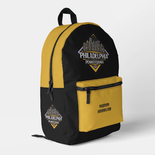 Custom Name / Text Philadelphia Pennsylvania Printed Backpack (Back Corner Left)