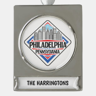Custom Name / Text Philadelphia Pennsylvania Silver Plated Banner Ornament