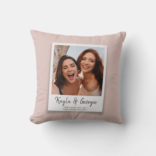 Custom Name & Text Photo Friends Sisters BFF Fun T Throw Pillow (Front)