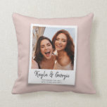 Custom Name & Text Photo Friends Sisters BFF Fun T Throw Pillow<br><div class="desc">Simple, modern, and fun throw pillow with your photo in a white frame overlay and a trendy handwritten script typography design as well as 2 custom lines of text on both front and back. Make this your own with your personal quote, song lyric, or in joke only you and your...</div>