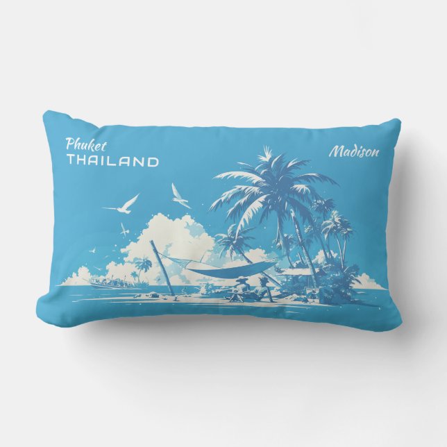 Custom Name & Text Phuket Thailand Lumbar Pillow (Front)