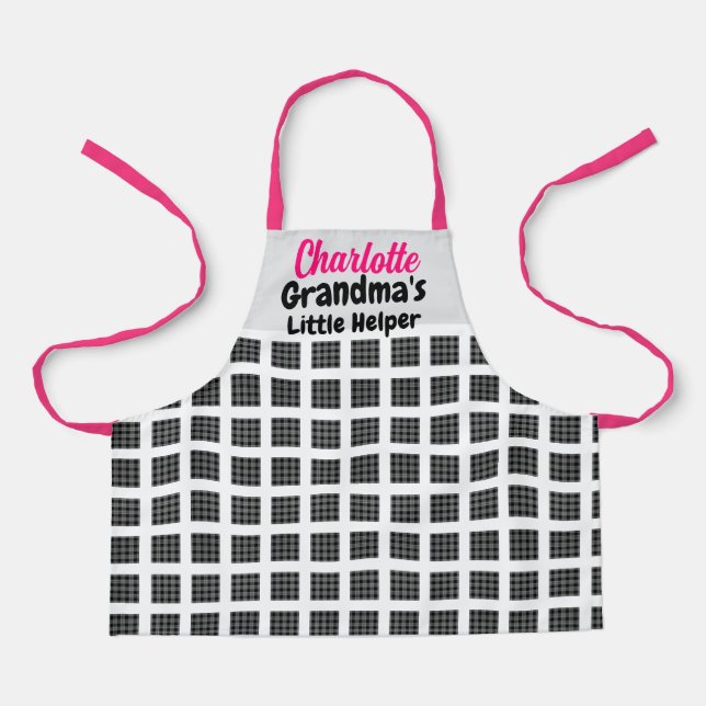 Custom Name & Text Pink Strings Checkered Pattern  Apron (Front)