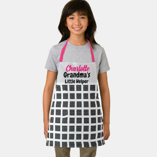 Custom Name & Text Pink Strings Checkered Pattern  Apron