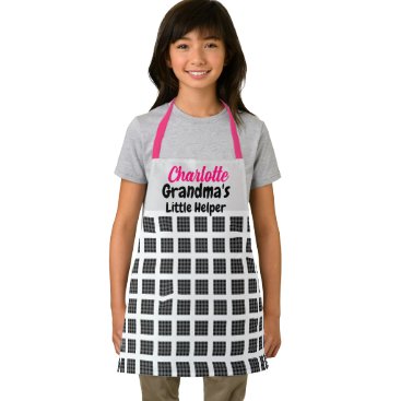 Custom Name & Text Pink Strings Checkered Pattern  Apron