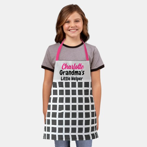Custom Name  Text Pink Strings Checkered Pattern  Apron